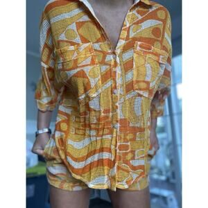 URBAN OUTFITTERS OUT FROM UNDER Orange Mesh Set Shorts Shirt Beach Boardwalk SP